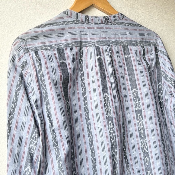 Matta Blue Gray Abstract Print Striped Button Up Tunic Shirt Sz L - Picture 6 of 12
